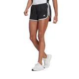 Short deportivo Adidas de mujer, color negro con tres tiras blancas en los laterales y logo de la marca en la pierna derecha.