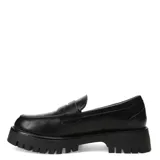 Mocasines de mujer color negro, con diseño clásico de antifaz y suela track robusta con plataforma dentada.