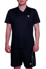 Camiseta polo Fila Player F-Box II de color negro, de manga corta, con cuello mao y cierre frontal de botones. Cuenta con el logo de la marca bordado en el pecho.
