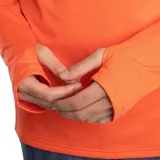 Buzo deportivo Under Armour Challenger Midlayer color naranja con paneles laterales en gris, cierre de cremallera hasta el pecho y logo de la marca en blanco.