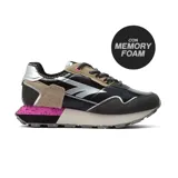Championes Hi-Tec Blair, color negro con detalles en gris, beige y fucsia. Zapatillas deportivas con tecnología Memory Foam.