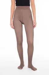 Media cancan opaca de abrigo, color marrón topo, con cintura alta elástica y diseño de cobertura total hasta los pies.
