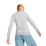 Buzo Puma de mujer color gris con logo estampado en el frente, cuello redondo y mangas largas.