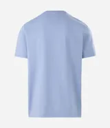 Remera de algodón celeste de corte comfort y holgado, con cuello redondo, manga corta y pequeño estampado circular en el frente.