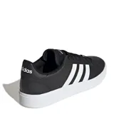 Championes Adidas Grand Court Base 2.0, color negro con las tres tiras características en blanco y suela de goma blanca.