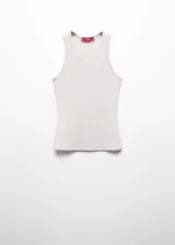 Musculosa gris claro de tejido de canalé con cuello redondo y tirantes anchos.