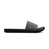 Chancletas Rider Street Slide grises con logo naranja en la tira superior y suela negra.
