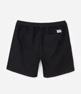 Bermuda masculina de sarga texturizada en color negro, con cintura elástica y ajuste mediante cordón. Presenta un corte regular, bolsillos laterales y un bolsillo trasero aplicado.