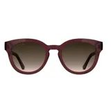 Lentes de sol Lacoste con armazón de acetato en color bordó traslúcido y cristales degradados en tono marrón.