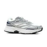 Championes deportivos Hi-Tec modelo Darby Men, de color gris con detalles en azul marino y blanco. Incorporan tecnología Memory Foam en la plantilla, capellada de malla transpirable con refuerzos sintéticos y suela amortiguada.