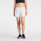 Short deportivo New Balance 2 en 1, color gris, con calza interna integrada, cintura elástica y aberturas laterales. Cuenta con tecnología NB DRY de secado rápido y logo reflectante.