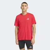 Remera deportiva Adidas de running, color rojo, con cuello redondo y mangas cortas. Presenta el logo de la marca en color blanco en el pecho y tecnología Climacool para gestión del sudor.