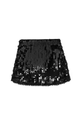 Minifalda ajustada completamente cubierta de lentejuelas negras brillantes. Confeccionada en tejido de punto elástico para mayor comodidad.