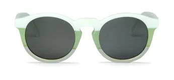 Lentes de sol Mr Boho modelo Jordaan, con montura redonda de acetato color verde claro y verde oscuro, y lentes grises.