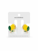 Pack de dos pinzas para el pelo con diseño de limones esmaltados en amarillo y verde con detalles dorados.