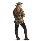 Camisa de abrigo roja y negra a cuadros grandes, de corte recto y manga larga.