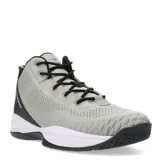 Championes de básquet Topper modelo Candun, de corte medio en color gris con detalles en negro y suela blanca. Confeccionados en tejido sintético con refuerzos en el talón y cordones negros.