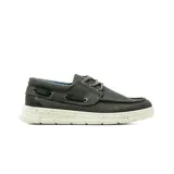 Zapato casual tipo náutico Hanker Ferric para hombre, de lona color gris oscuro, con cordones y suela blanca con detalles salpicados.