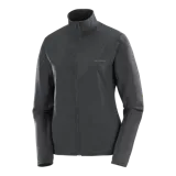 Campera Salomon Essential Lightwarm Hybrid para mujer, de color negro con cierre completo y cuello alto. Combina tejido ripstop y forro polar para mayor calidez y transpirabilidad.