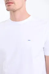 Remera de hombre color terracota, de manga corta y cuello redondo, con un pequeño logo bordado en el pecho.