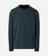 Buzo de cuello redondo y manga larga, confeccionado en tejido de media malla con puños ajustados. Diseño minimalista sin estampa.