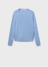 Jersey de punto fino color celeste con cuello redondo y diseño recto de manga larga.