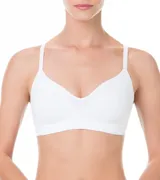 Soutien tipo top color blanco con copas preformadas, escote en V y tirantes finos regulables.