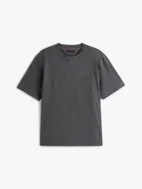 Remera de punto de algodón moteado, color gris oscuro, con cuello redondo y escudo con el monograma TH bordado en el pecho en tono sobre tono.