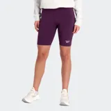 Calza deportiva corta tipo biker de mujer, color morado oscuro, con cintura de tiro alto y logo Vector retro de Reebok en la pierna.