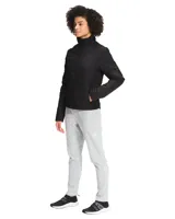 Campera negra con cierre frontal y cuello alto. Cuenta con bolsillos laterales con cierre y logo de la marca bordado en el pecho.