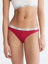 Bombacha clásica de algodón elástico color rojo, con cobertura trasera moderada, talle medio y cintura elástica con logo Calvin Klein.