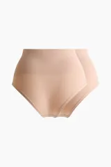 Pack de dos bombachas de tiro alto con efecto moldeador en la cintura, confeccionadas en tejido de punto liso con refuerzo interior.