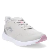 Championes deportivos Topper modelo Strong Pace III, color gris claro con detalles en rosa y suela blanca. Presentan un diseño de malla transpirable con refuerzos sintéticos y cierre mediante cordones.