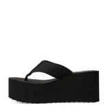 Sandalias de plataforma alta tipo flip-flop, de color negro, con base gruesa y ligera de estilo retro.