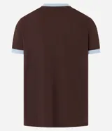 Remera de corte clásico color blanco con cuello redondo y mangas cortas con ribete azul marino.