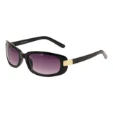 Lentes de sol rectangulares con montura gruesa negra y detalles dorados en los laterales.