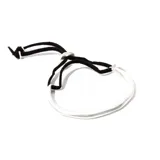 Pulsera rígida plateada con tiento negro ajustable.