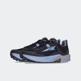 Championes de trail running Altra modelo Timp 5, color negro con detalles en gris y celeste. Presentan una entresuela de espuma Altra EGO MAX para mayor rebote y durabilidad, y una suela Vibram Megagrip para un agarre superior en terrenos accidentados.