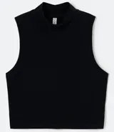 Blusa cropped Blue Steel de algodón y elastano, color negro, sin mangas, con cuello alto y diseño acanalado ajustado al cuerpo.