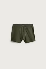 Pack de tres bóxers para hombre en colores gris, verde militar y gris claro, con cintura elástica.