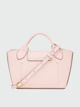 Cartera tote XS Longchamp modelo Epure, de diseño estructurado en color rosado claro con doble asa superior y correa de hombro ajustable y extraíble.