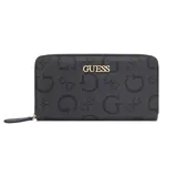 Billetera Guess modelo Isabella de formato rectangular con cierre perimetral. Presenta un diseño en color negro con estampado monograma de la marca y logo metálico en la parte frontal.