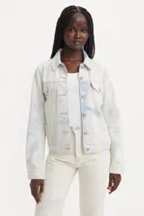 Campera de jean Levi's modelo Original Trucker, con batik celeste sobre base blanca.