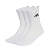 Pack de tres pares de medias deportivas Adidas, color blanco, con logo de la marca bordado en negro en el lateral.