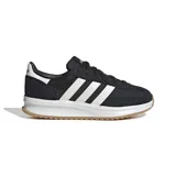 Championes Adidas Run 70s de diseño retro, color negro con las icónicas tres tiras laterales en blanco. Presentan una mediasuela blanca con tecnología Cloudfoam para mayor amortiguación y una suela de caucho color caramelo.
