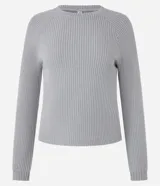 Blusa slim de tejido acanalado con cuello redondo y mangas largas con sisa raglán. Presenta una textura suave y diseño liso.