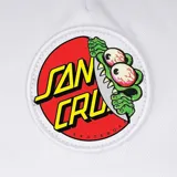 Gorra blanca de visera plana con logo de Santa Cruz en el frente.