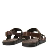 Sandalias de cuero marrón con doble tira con ajuste de velcro.