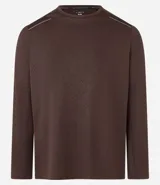 Remera deportiva de manga larga con cuello redondo, confeccionada en tejido técnico Dry Fit. Presenta un diseño liso en color negro con detalles reflectantes en los hombros.