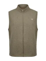 Chaleco matelaseado verde militar RKF modelo Rhombo, de cuello alto y cierre frontal con cremallera. Presenta textura de rombos, bolsillos y parche bordado con silueta de pato en el pecho.
